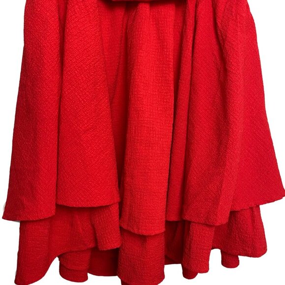 💚 Red Tiered Smocked Strappy Summer Mini Dress with Ruffles and Textured Fabric - Picture 3 of 7